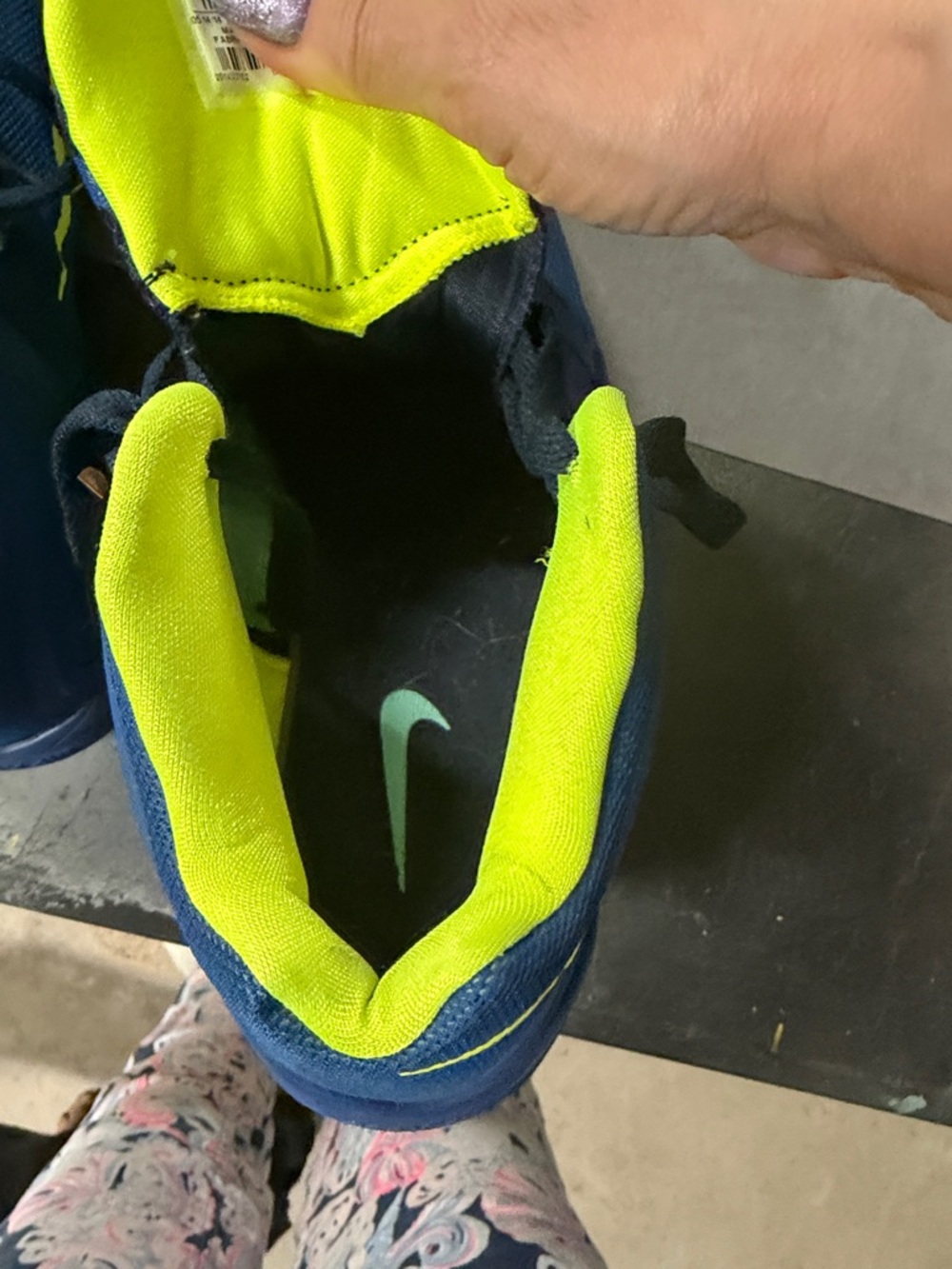 Nike Blue and Neon Yellow High-Top Basketball Shoes - Picture 7 of 9